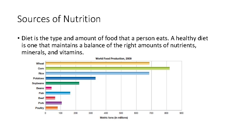 Sources of Nutrition • Diet is the type and amount of food that a