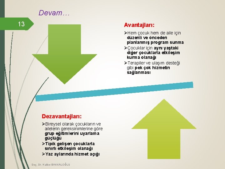 Devam… 13 Avantajları: ØHem çocuk hem de aile için düzenli ve önceden planlanmış program