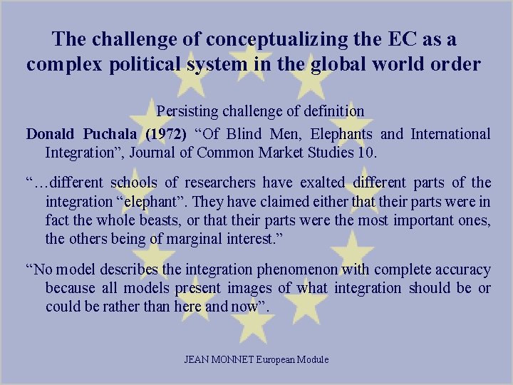 The challenge of conceptualizing the EC as a complex political system in the global