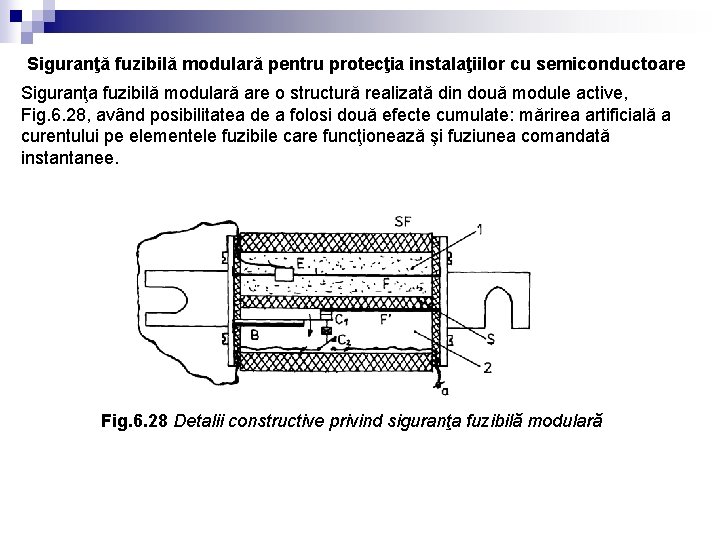 Siguranţă fuzibilă modulară pentru protecţia instalaţiilor cu semiconductoare Siguranţa fuzibilă modulară are o structură
