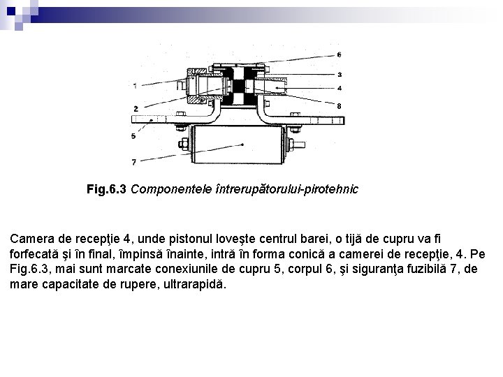 Fig. 6. 3 Componentele întrerupătorului-pirotehnic Camera de recepţie 4, unde pistonul loveşte centrul barei,