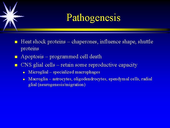 Pathogenesis n n n Heat shock proteins – chaperones, influence shape, shuttle proteins Apoptosis Pathogenesis n n n Heat shock proteins – chaperones, influence shape, shuttle proteins Apoptosis