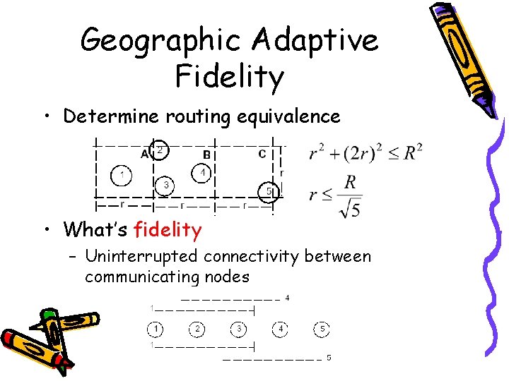 Geographic Adaptive Fidelity • Determine routing equivalence • What’s fidelity – Uninterrupted connectivity between