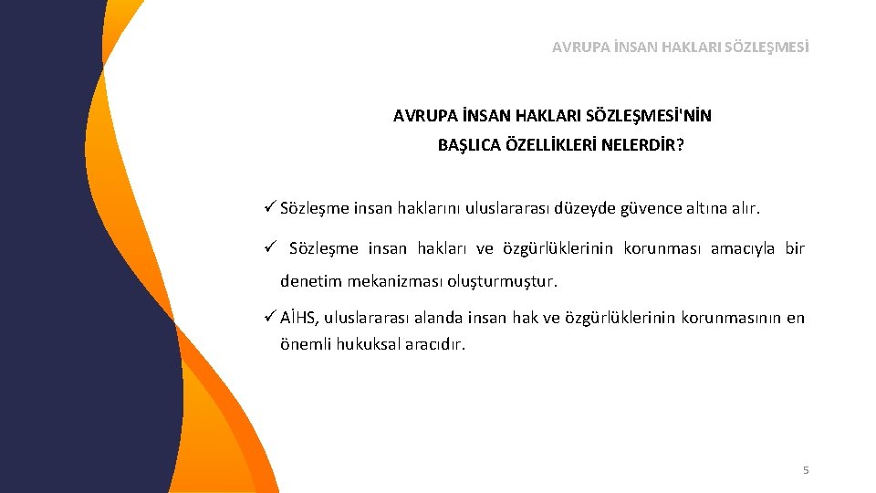 AVRUPA İNSAN HAKLARI SÖZLEŞMESİ AVRUPA İNSAN HAKLARI SÖZLEŞMESİ'NİN BAŞLICA ÖZELLİKLERİ NELERDİR? ü Sözleşme insan