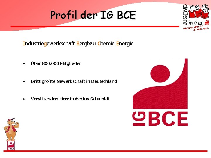 Profil der IG BCE Industriegewerkschaft Bergbau Chemie Energie • Über 800. 000 Mitglieder •