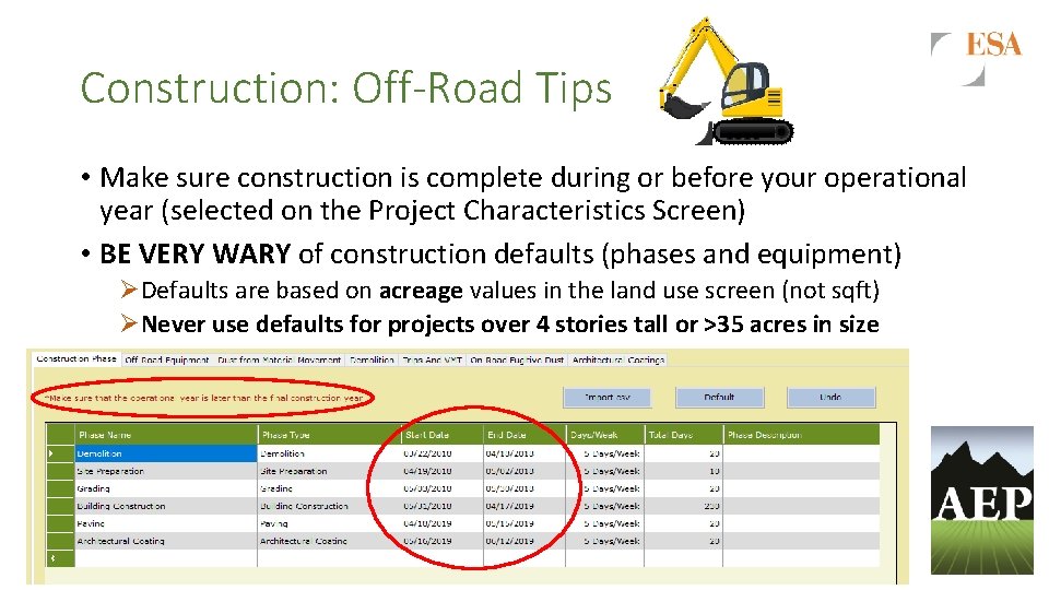 Construction: Off-Road Tips • Make sure construction is complete during or before your operational