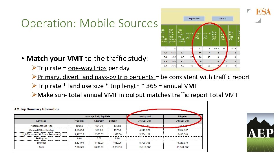 Operation: Mobile Sources • Match your VMT to the traffic study: ØTrip rate =