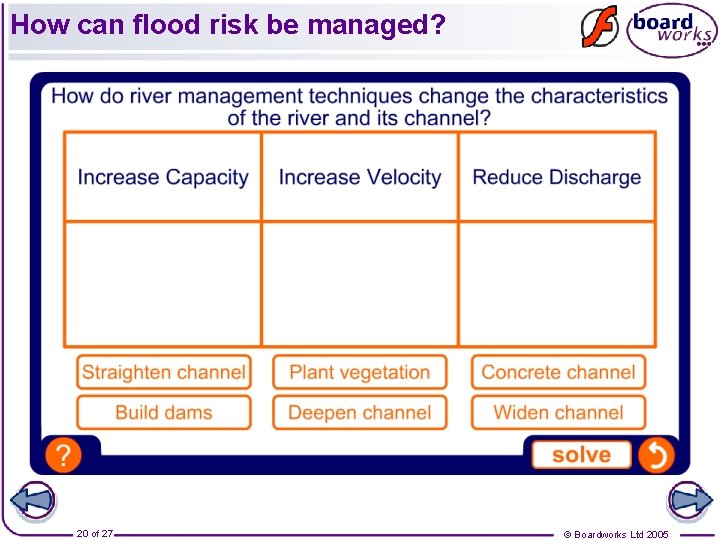 How can flood risk be managed? 20 of 27 © Boardworks Ltd 2005 