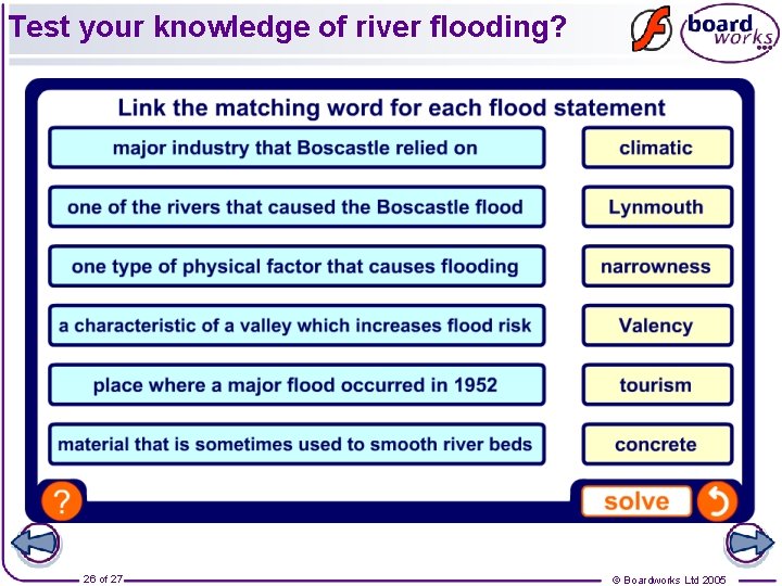 Test your knowledge of river flooding? 26 of 27 © Boardworks Ltd 2005 
