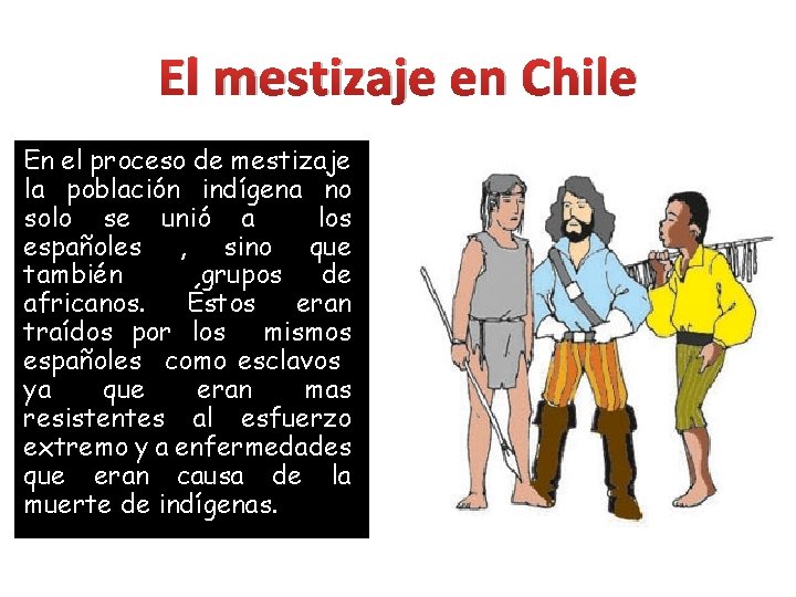 El mestizaje en Chile En el proceso de mestizaje la población indígena no solo
