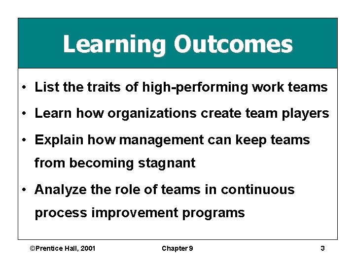 Learning Outcomes • List the traits of high-performing work teams • Learn how organizations Learning Outcomes • List the traits of high-performing work teams • Learn how organizations