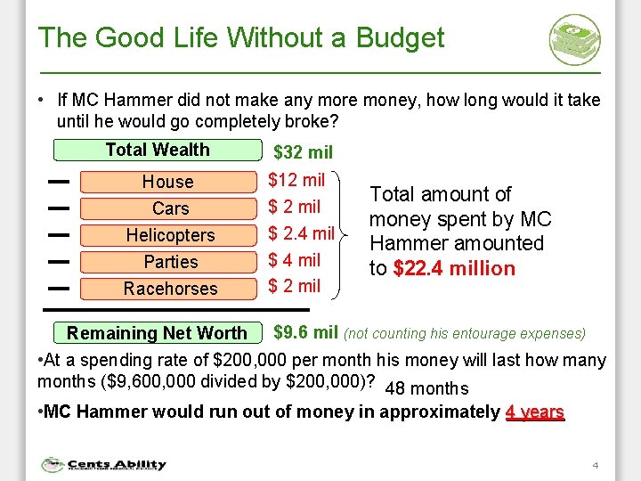 The Good Life Without a Budget • If MC Hammer did not make any