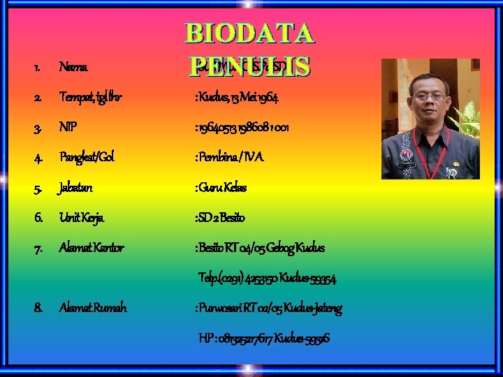 BIODATA : SUTIYONO, S. Pd. SD PENULIS 1. Nama 2. Tempat, tgl lhr :