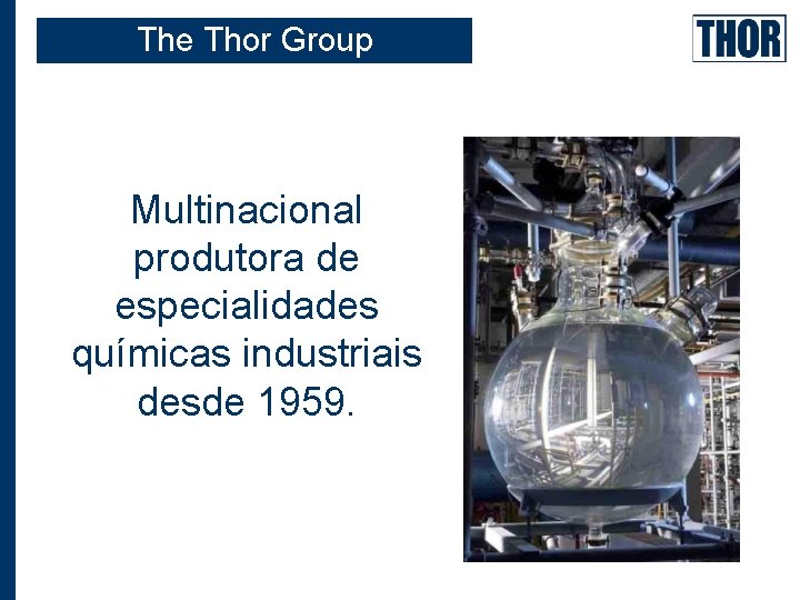 The Thor Group Multinacional produtora de especialidades químicas industriais desde 1959. Thor Germany Technical
