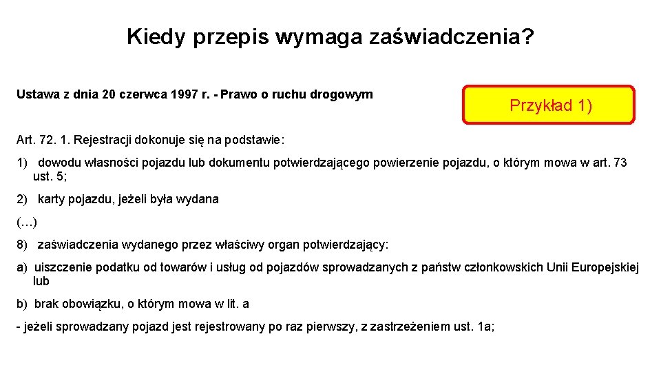 Kiedy przepis wymaga zaświadczenia? Ustawa z dnia 20 czerwca 1997 r. - Prawo o