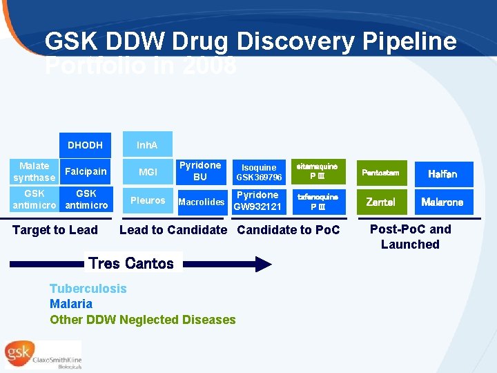GSK DDW Drug Discovery Pipeline Portfolio in 2008 DHODH Inh. A Malate Falcipain synthase