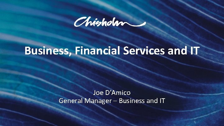 Business, Financial Services and IT Joe D'Amico General Manager – Business and IT 