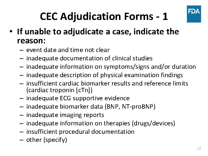 CEC Adjudication Forms - 1 • If unable to adjudicate a case, indicate the