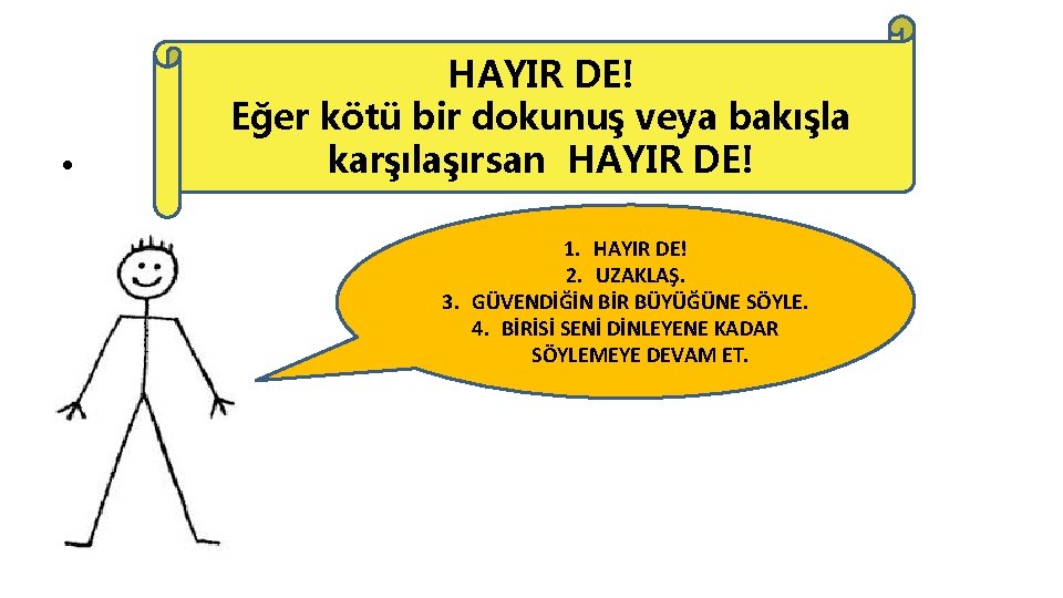  • HAYIR DE! Eğer kötü bir dokunuş veya bakışla karşılaşırsan HAYIR DE! 1.