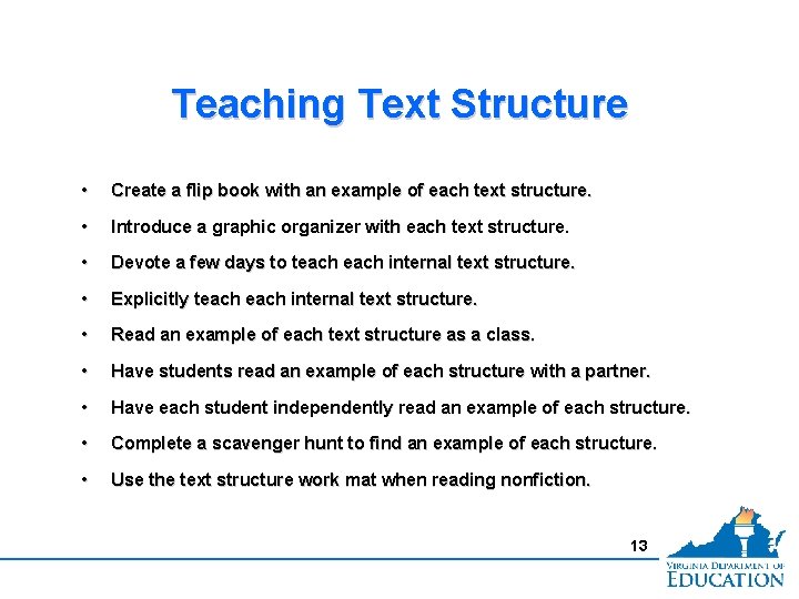 Teaching Text Structure • Create a flip book with an example of each text