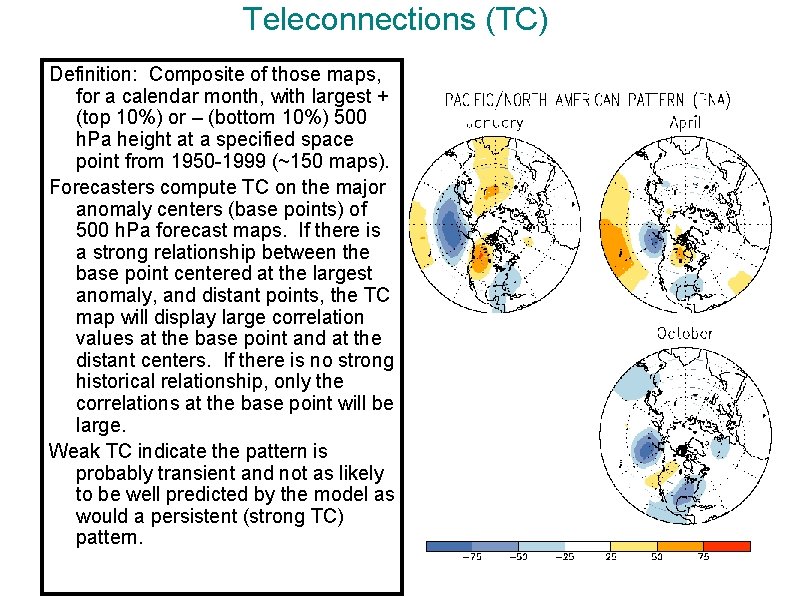 Teleconnections (TC) Definition: Composite of those maps, for a calendar month, with largest +