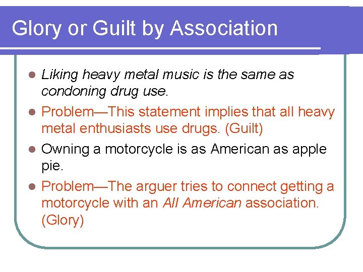 Glory or Guilt by Association Liking heavy metal music is the same as condoning
