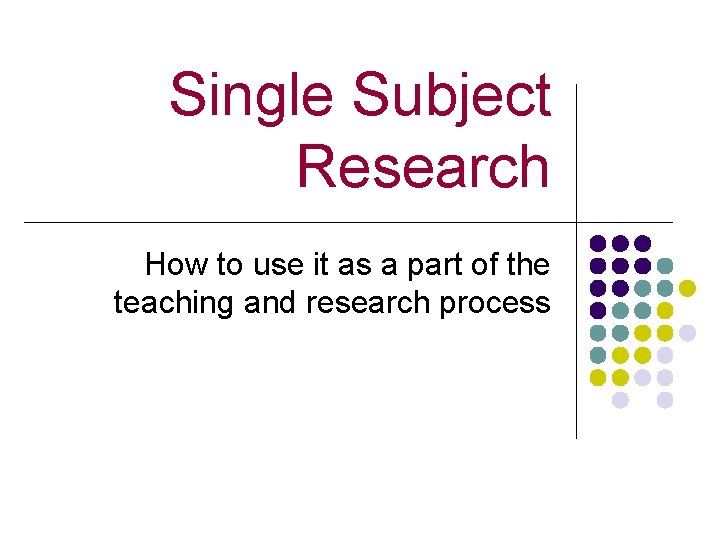 Single Subject Research How to use it as a part of the teaching and