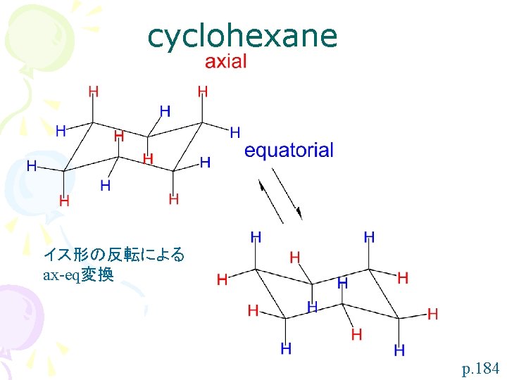cyclohexane イス形の反転による ax-eq変換 p. 184 