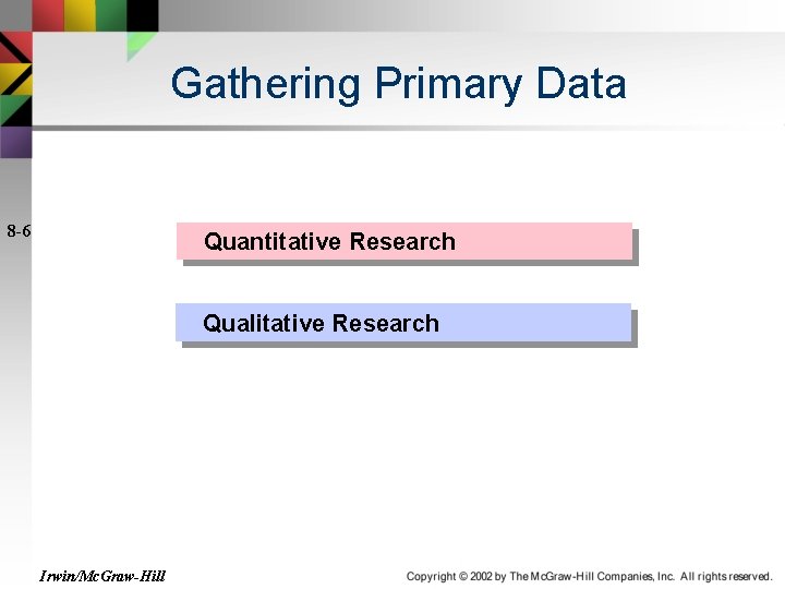 Gathering Primary Data 8 -6 Quantitative Research Qualitative Research Irwin/Mc. Graw-Hill 