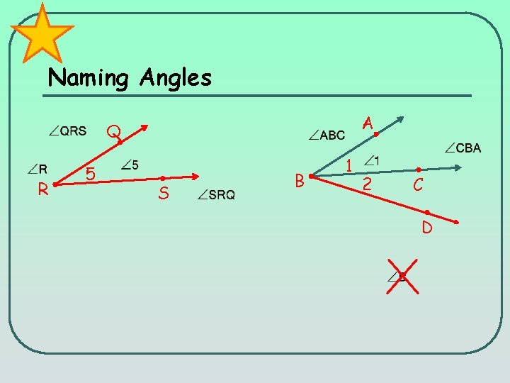 Naming Angles A Q R 5 S B 1 2 C D 