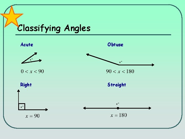 Classifying Angles Acute Obtuse Right Straight 