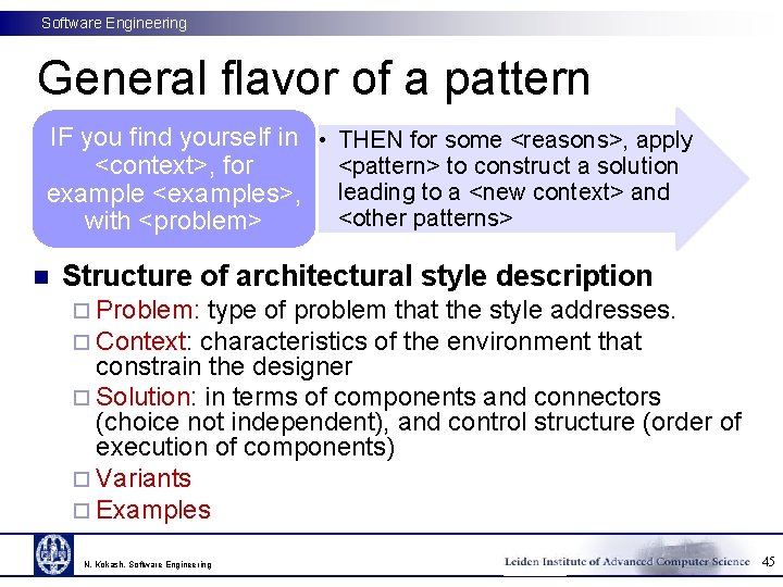 Software Engineering General flavor of a pattern IF you find yourself in • THEN