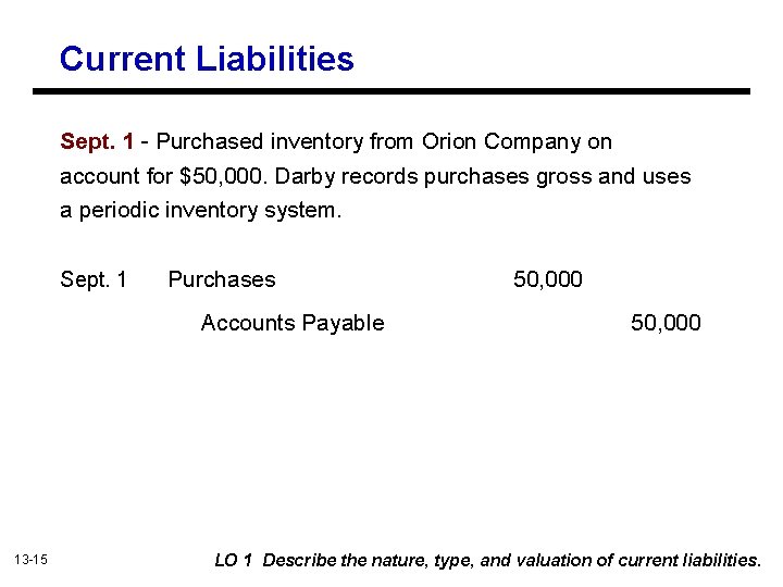 Current Liabilities Sept. 1 - Purchased inventory from Orion Company on account for $50,