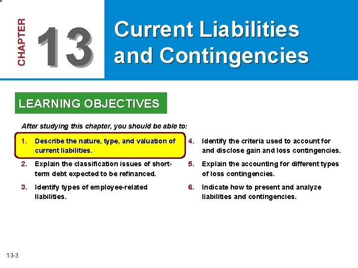 13 Current Liabilities and Contingencies LEARNING OBJECTIVES After studying this chapter, you should be