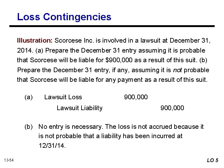 Loss Contingencies Illustration: Scorcese Inc. is involved in a lawsuit at December 31, 2014.