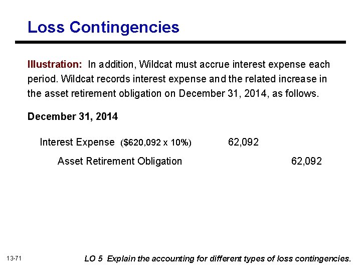 Loss Contingencies Illustration: In addition, Wildcat must accrue interest expense each period. Wildcat records