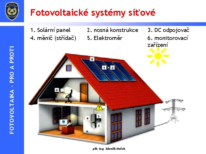 Fotovoltaické systémy síťové 2. nosná konstrukce 5. Elektroměr FOTOVOLTAIKA - PRO A PROTI 1.