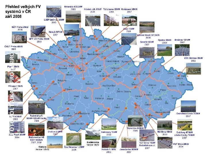 FOTOVOLTAIKA - PRO A PROTI Fotovoltaické systémy v ČR Mapa velkých fotovoltaických systémů instalovaných