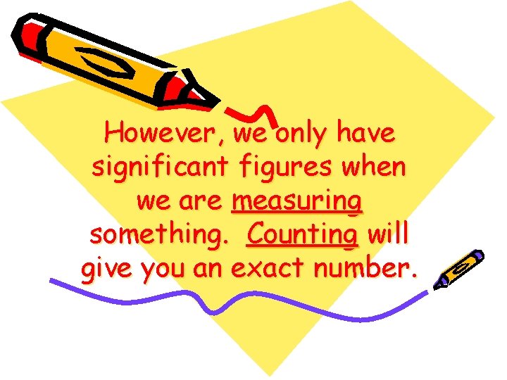 However, we only have significant figures when we are measuring something. Counting will give