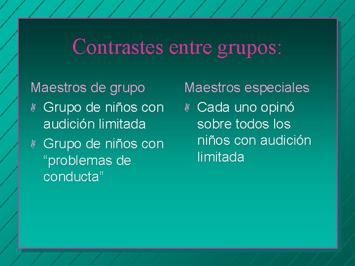 Contrastes entre grupos: Maestros de grupo A Grupo de niños con audición limitada A