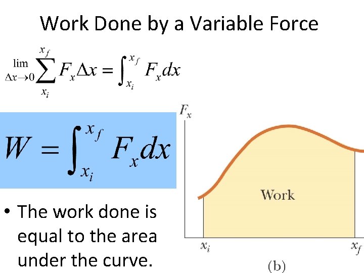 Work Done by a Variable Force • The work done is equal to the