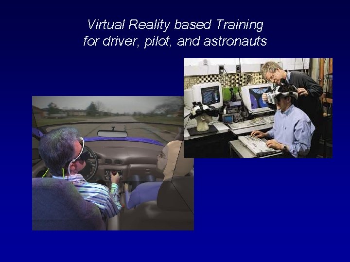 Virtual Reality based Training for driver, pilot, and astronauts 