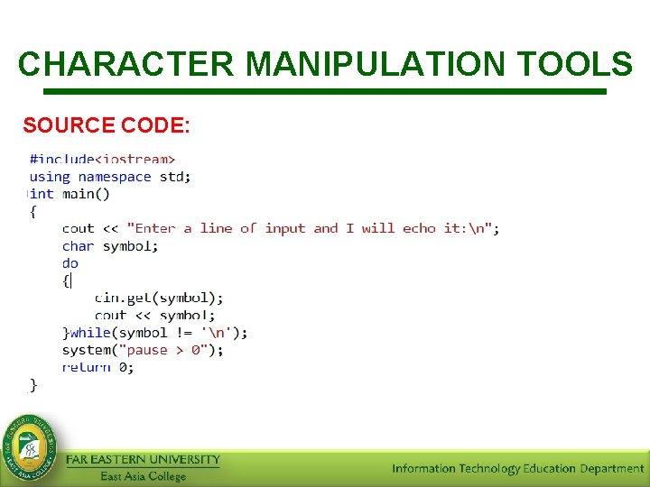 CHARACTER MANIPULATION TOOLS SOURCE CODE: 