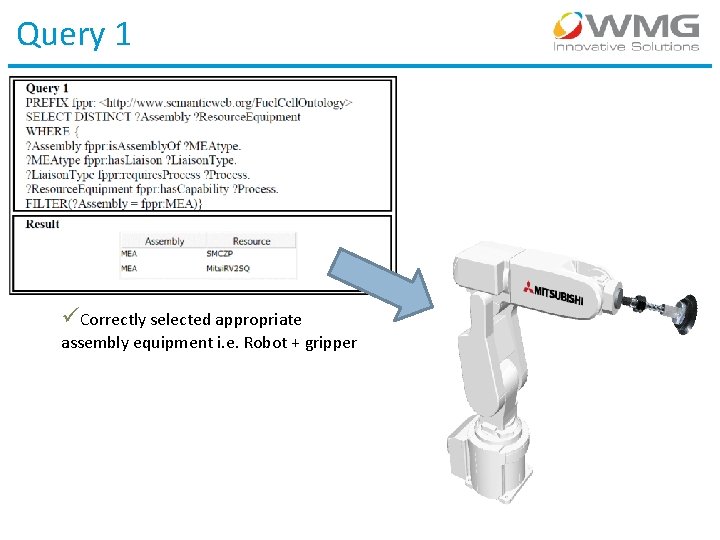 Query 1 Correctly selected appropriate assembly equipment i. e. Robot + gripper 