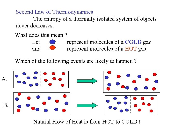 Second Law of Thermodynamics The entropy of a thermally isolated system of objects never