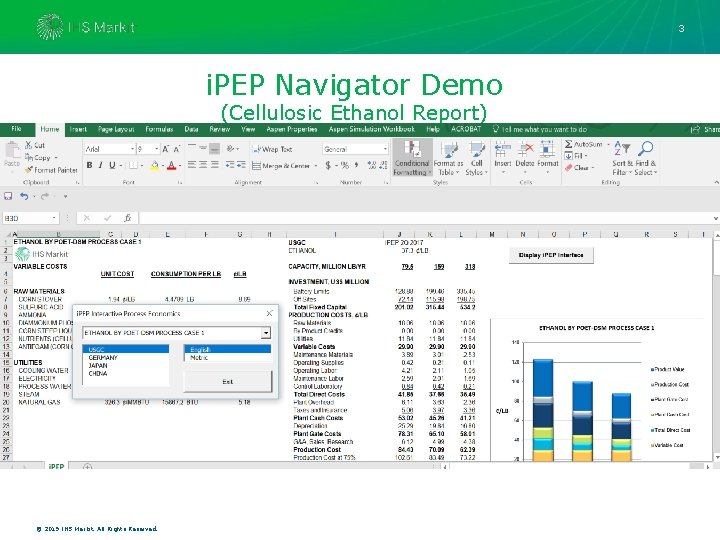 3 i. PEP Navigator Demo (Cellulosic Ethanol Report) © 2019 IHS Markit. All Rights