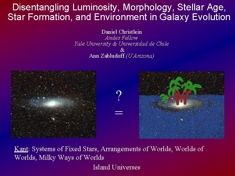 Disentangling Luminosity, Morphology, Stellar Age, Star Formation, and Environment in Galaxy Evolution Daniel Christlein