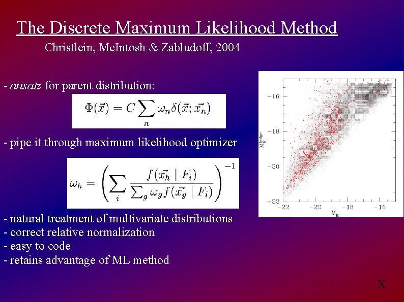 The Discrete Maximum Likelihood Method Christlein, Mc. Intosh & Zabludoff, 2004 - ansatz for