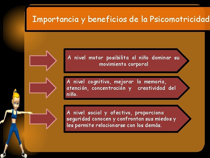 Importancia y beneficios de la Psicomotricidad A nivel motor posibilita al niño dominar su Importancia y beneficios de la Psicomotricidad A nivel motor posibilita al niño dominar su