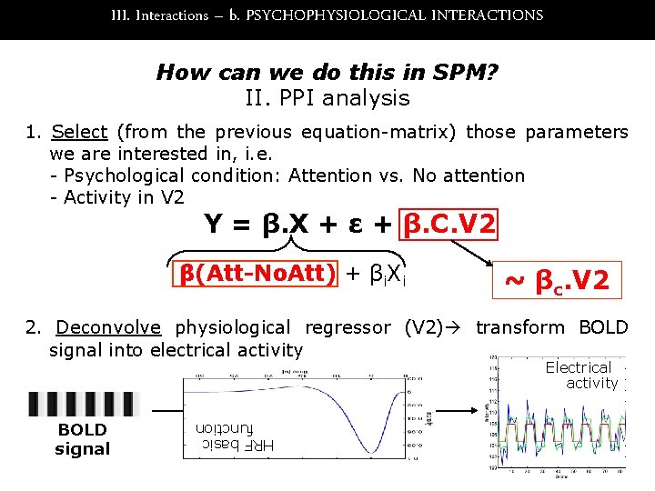 III. Interactions – b. PSYCHOPHYSIOLOGICAL INTERACTIONS How can we do this in SPM? II.